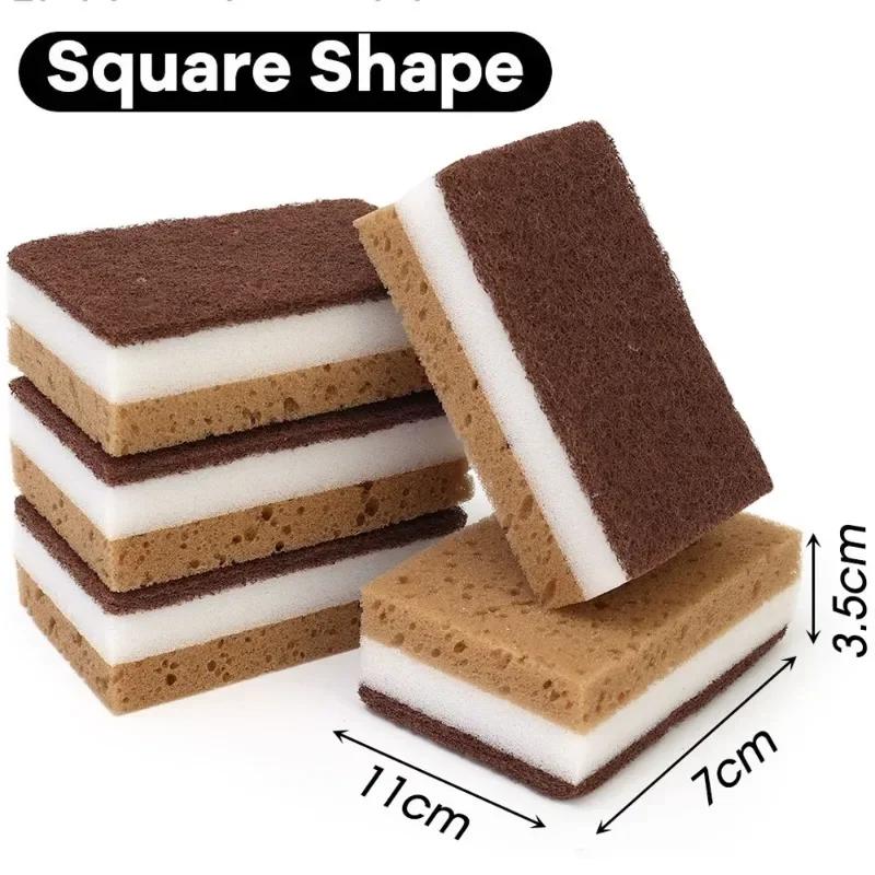5/30PCS Sandy Fiber Seaweed Sponges Double-Sided Strong Water Absorption Cleaning Wipe Kitchen Dishwashing Pot Rust Stain Brush