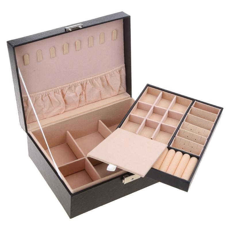 Elegantes Schmuckkästchen mit doppelter Schicht, tragbare Aufbewahrungsbox aus PU-Leder, geeignet für Ringe, Ohrringe, Armbänder und Halsketten