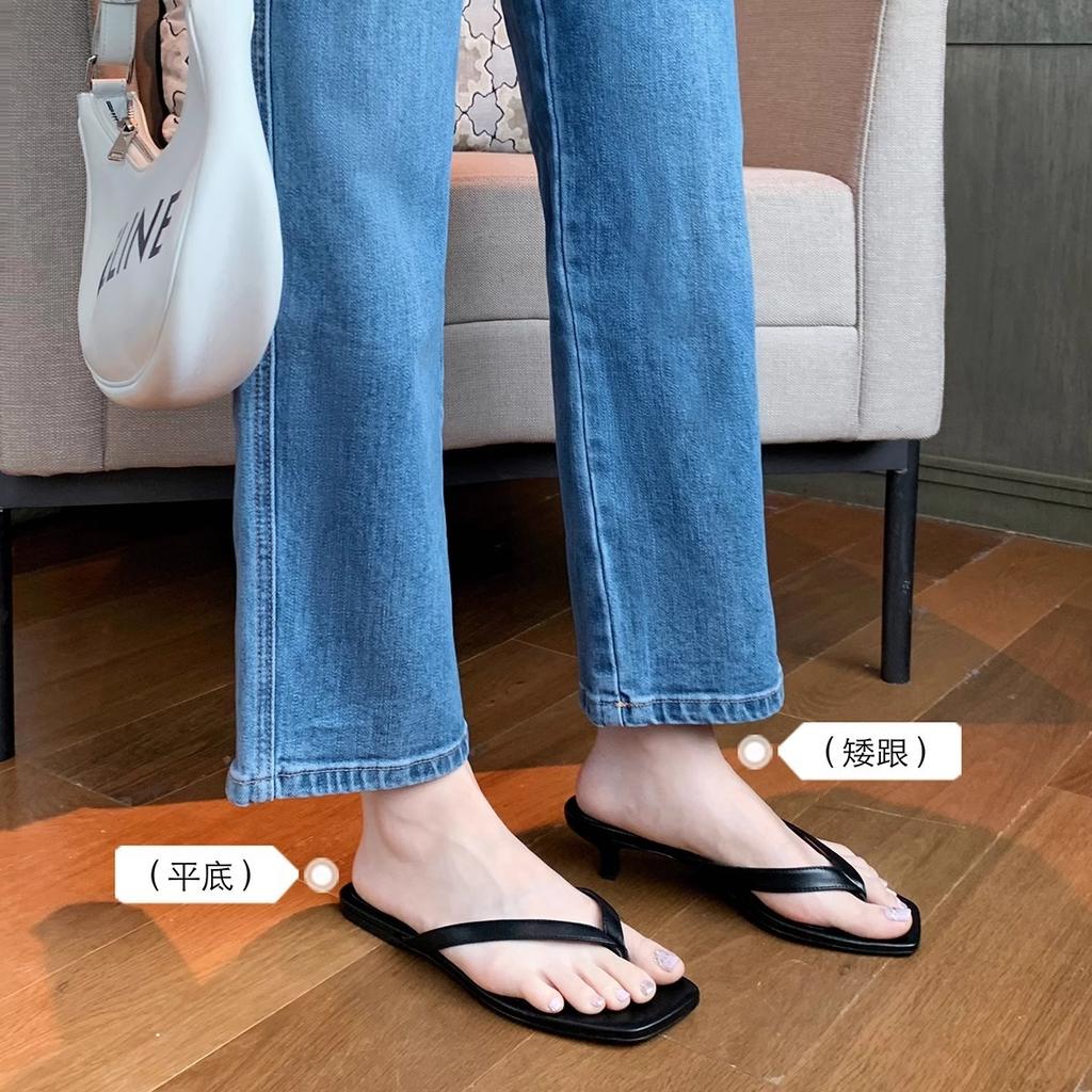 Cowhide Version~ New Cat Heels, High Heels, Flip-flops, Flat Bottom, Toe Cool Slippers