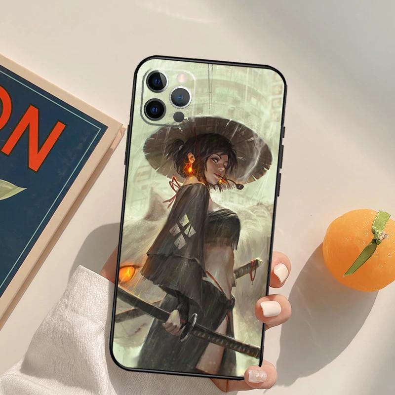 Apple Iphone14Promax Mobile Phone Case Anime Girl Samurai Mobile Phone Case Hair Painting Anti-Drop Huawei Three