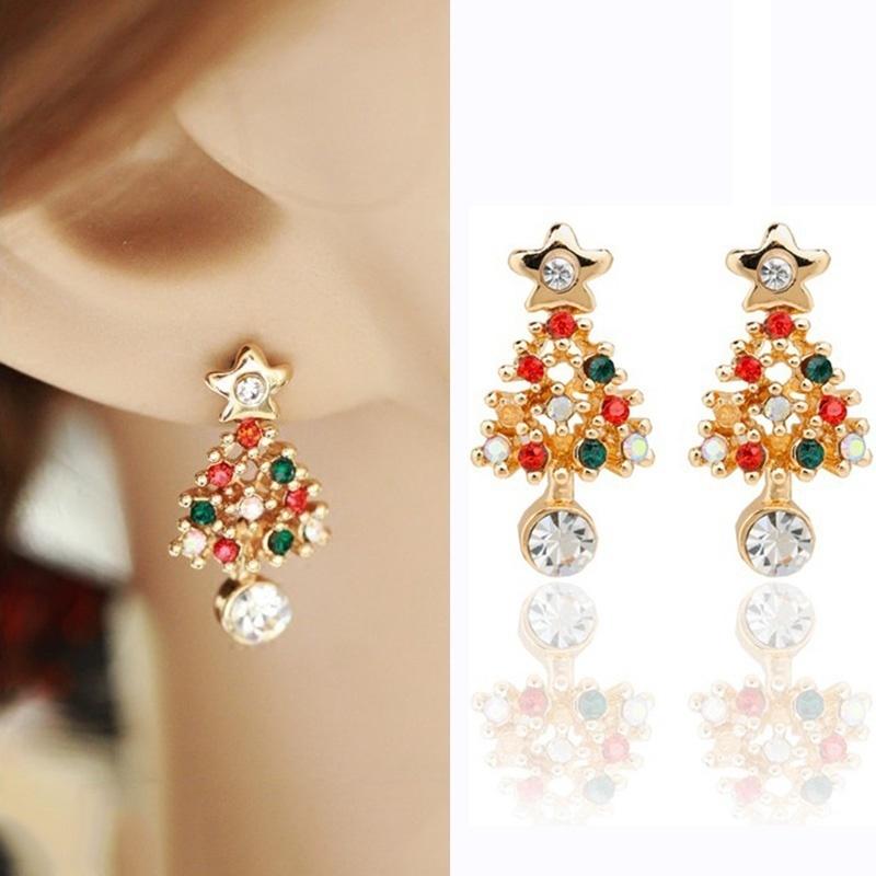 

Модные женские стразы с пирсингом полые серьги-гвоздики в форме рождественской елки