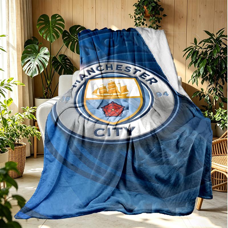 Manchester City FC Pattern Blanket for Home Decoration, Bed, Sofa, Car Travel, Camping, Suitable for All Seasons, Birthday Christmas Gift