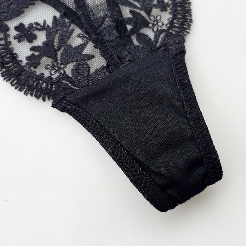 Sexy Low Rise Thong for Women - Lace Floral Embroidery Sheer Lingerie