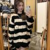 Punk Style Irregular Ripped Sweater Women's Striped Knit Pullover Loose Long-sleeve Crew Neck Top Twist Pullover Coat Korean Fashion