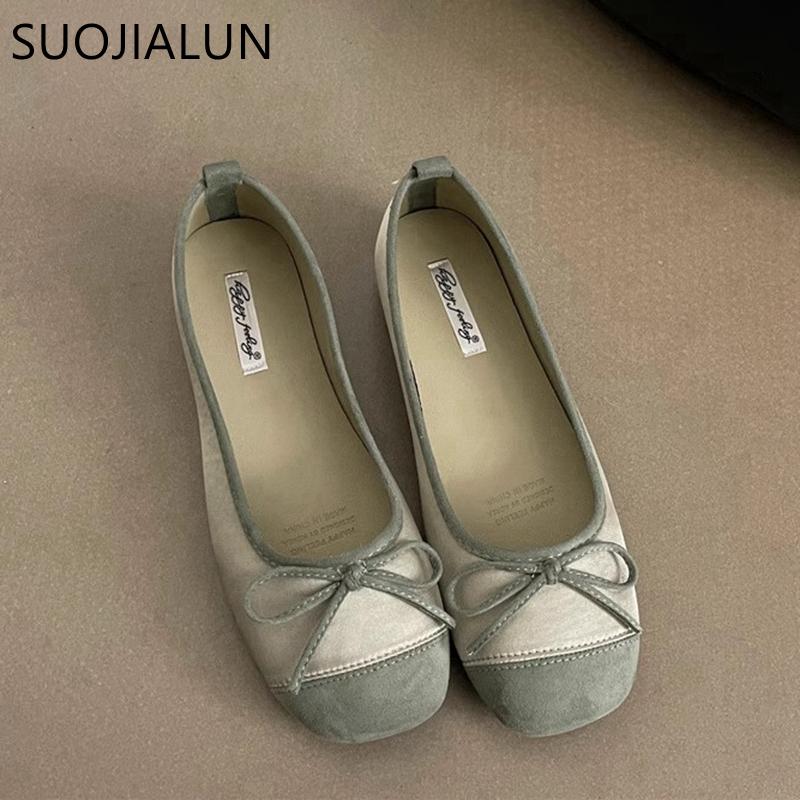 Fashion SUOJIALUN 2025 New Spring Women Flat Shoes Fashion Round Toe Shallow Slip On Ladies Ballet Shoes Soft Leather Eelgant Boat Shoes