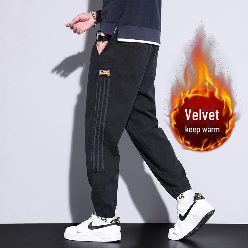 

Мужские модные джинсы-шаровары с флисовой подкладкой — свободные спортивные брюки для осени/зимы 4XL