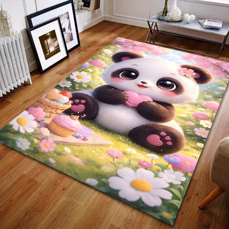 Multiple Sizes Cute Panda Flowers Carpet for Living Room Bedroom Sofa Home Decor Rus Non-slip Floor Mat Luxury Gift