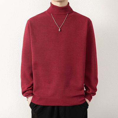 2024 Mens Turtleneck Sweaters Winter Warm Knit Pullover Korean Solid Color Casual Slim Sweater Male Clothing Bottoming Shirt
