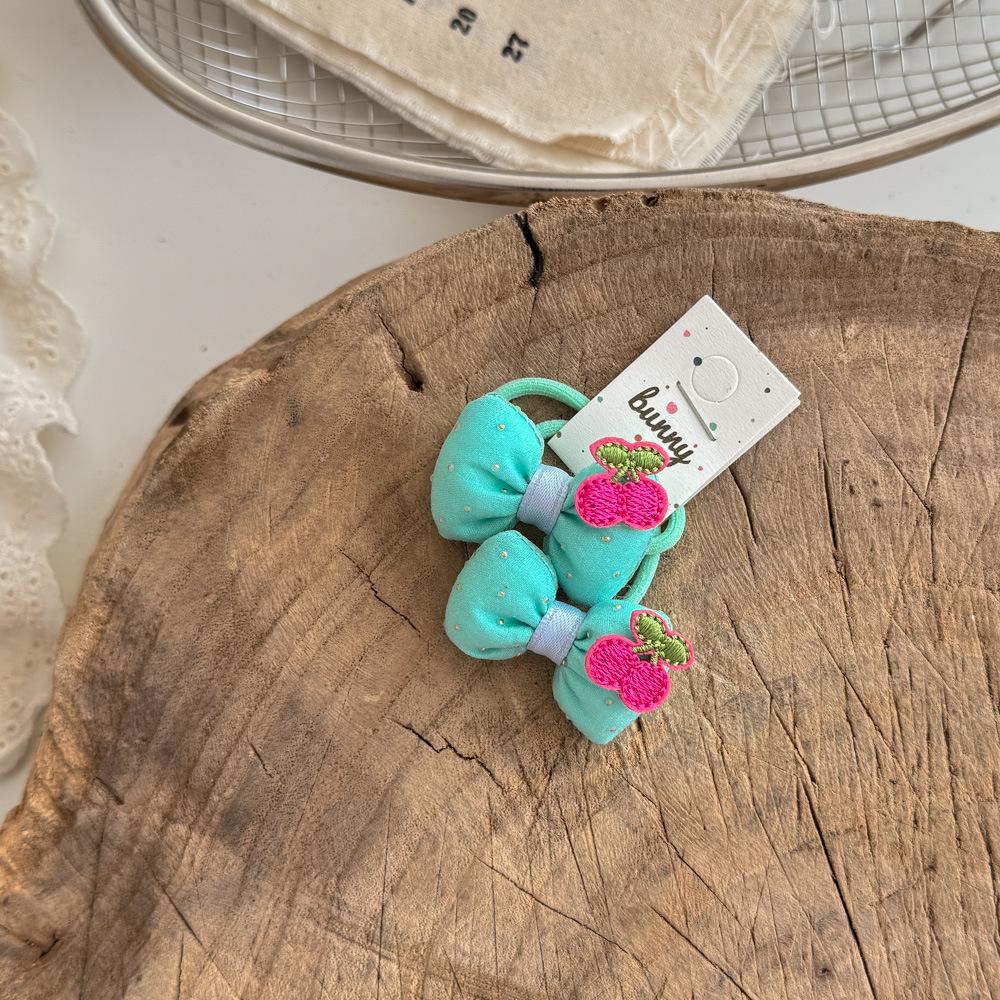 2025 Spring Summer New Embroidered Cherry Strawberry Hair Clips & Ties, Candy Color Bow Duckbill Clips, Hair-Friendly Barrettes