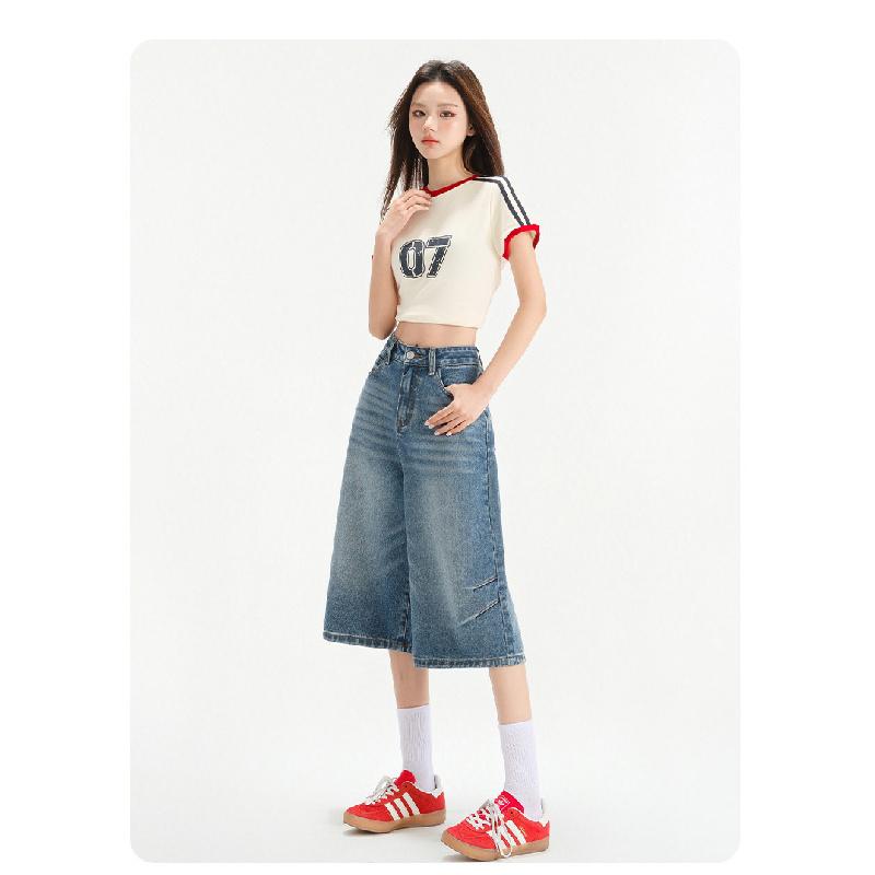 Women's 7/8 Wide-Leg Jeans 2026 Vintage High-Waisted Slimming Loose Pleated Pants