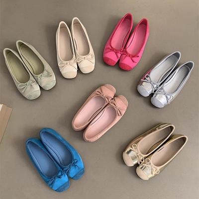 Round Head Shallow Mouth Single Shoes Female Spring and Autumn New Soft Leather Ballet Fairy Wind Gentle Pedal Soft Flat Beanie Ladyshoes