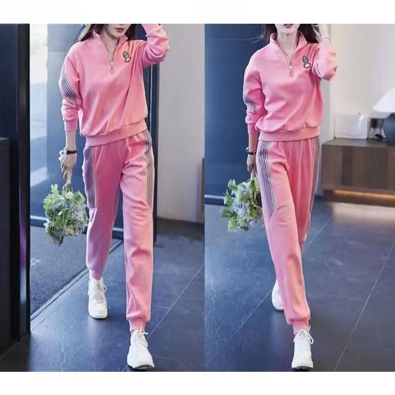 Spring and Autumn Casual Sportswear Set for Women - Loose-Fitting, Fashionable, Stylish, Slimming V-Neck Sweater and Pants Set