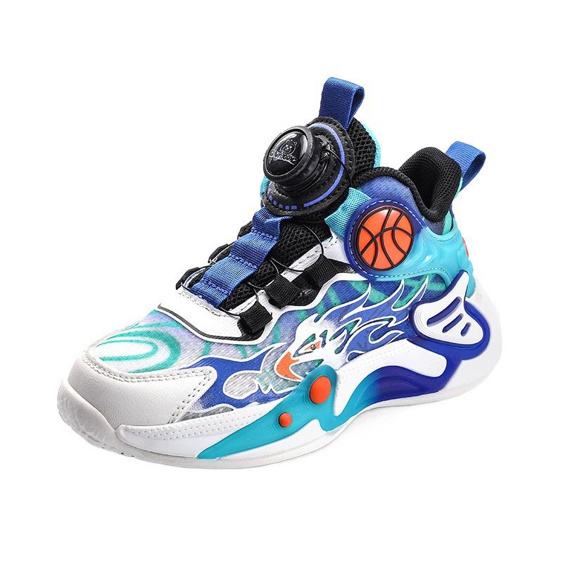 Children's sports shoes training shoes rotating summer basketball shoes mesh boys new breathable button shoes middle and old children