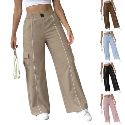 Damenmode Farbe High Waist Gerade Hosen Tasche Lässige Hosen