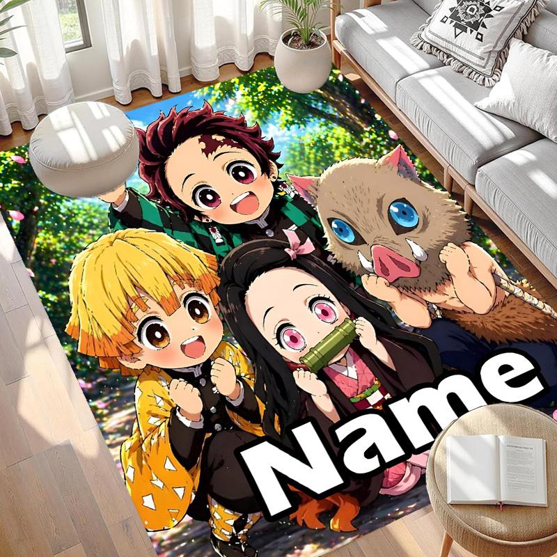 Custom Name Personalized Demon Slayer Print Carpet, Versatile Home Decor Rug, for Playroom, Apartment, Balcony, Entryway, Hallway Gift