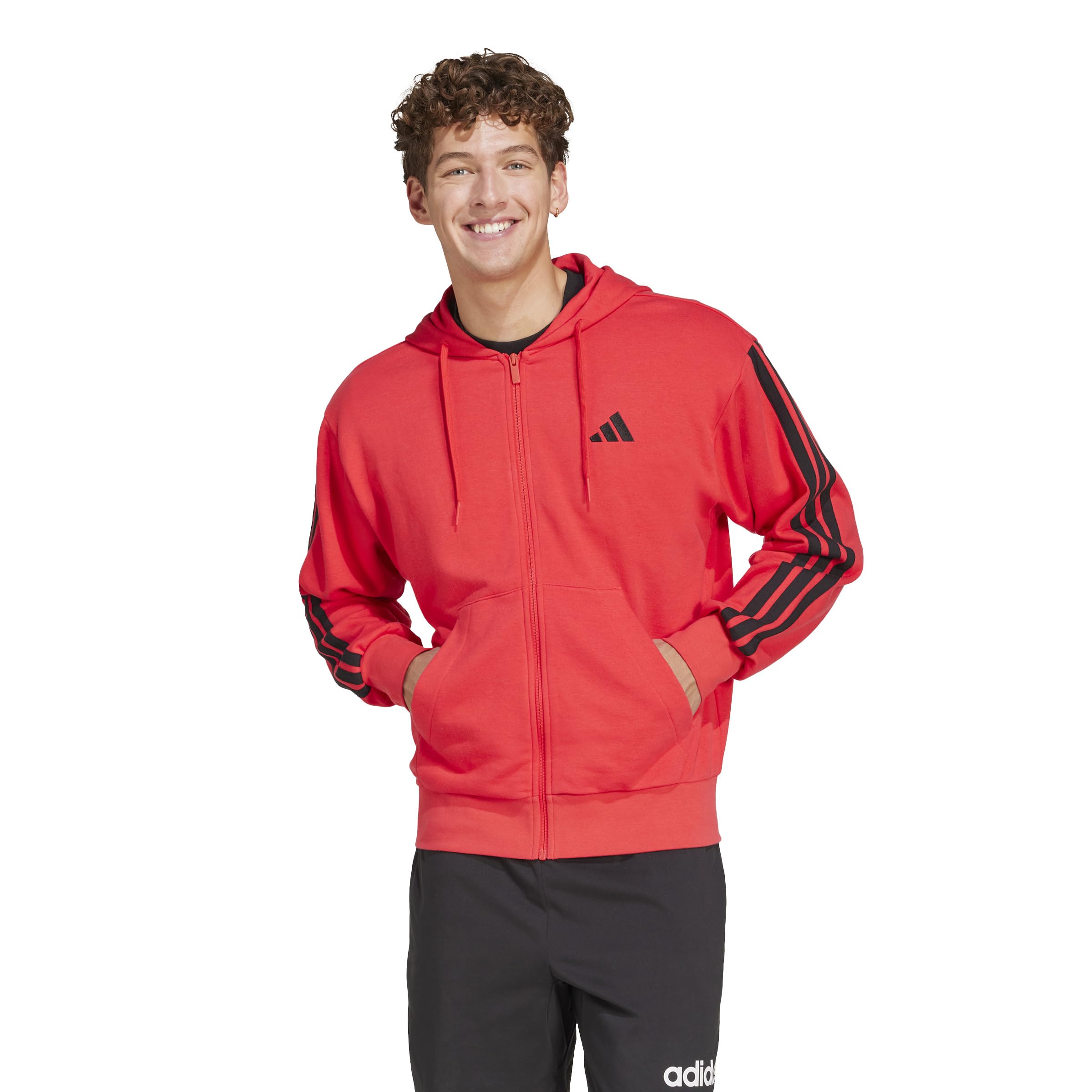 

Adidas Essentials French Terry Hoodie KTE94 Pure XL 3-Stripes Full-Zip Men s Ruby/Black (JD1876)