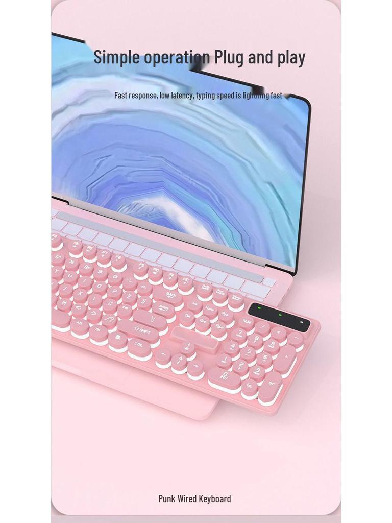 Punk Wired Mechanical Keyboard & Mouse Set with Color-Block Design, Backlit Keys, High Aesthetic, and Enhanced Tactile Feel for Office and Gaming Use