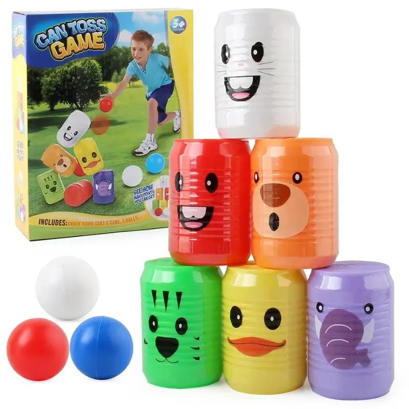 

Can Toss Game Set 6 Cans 3 Balls, Cute Animal Design, Indoor Outdoor Kids Toy разноцветный