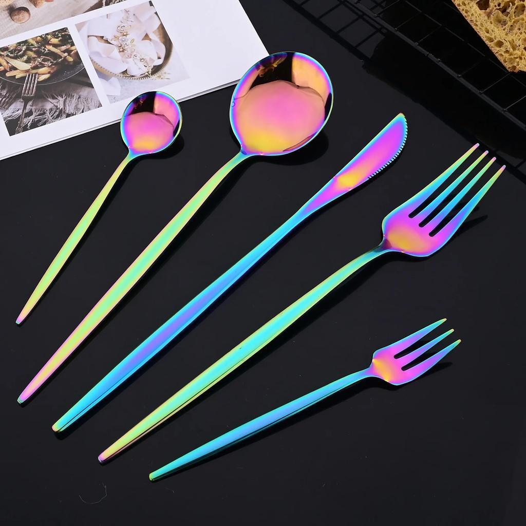 20Pcs/Set Rose Gold Cutlery Set Stainless Steel Tableware Knife Cake Fork Spoon Dinnerware Set Kitchen Flatware Silverware