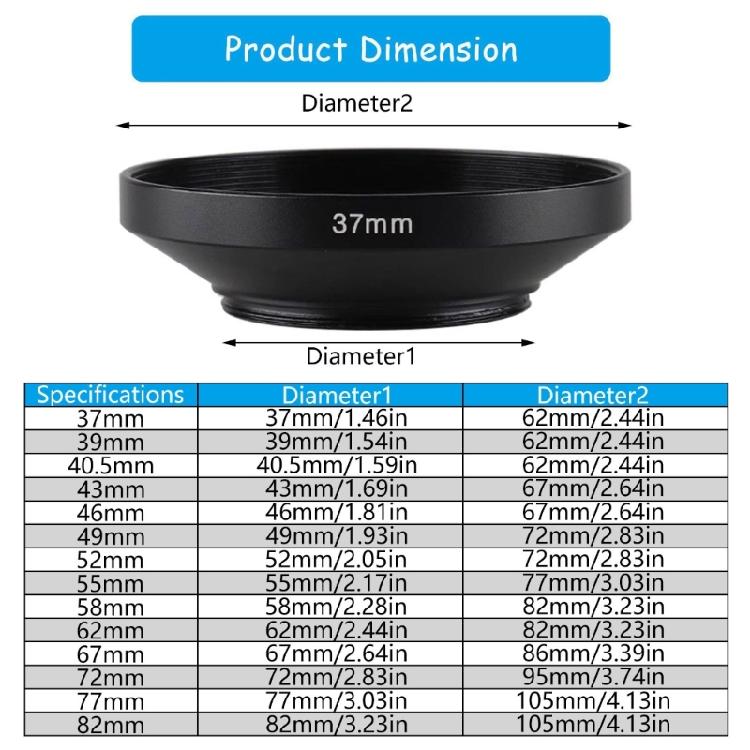 Metal Lens Hood 62mm 72mm 77mm 82mm 39mm 40.5mm 43mm 46mm 49mm 52mm 55mm 58mm for DSLR Cameras Superior Protections