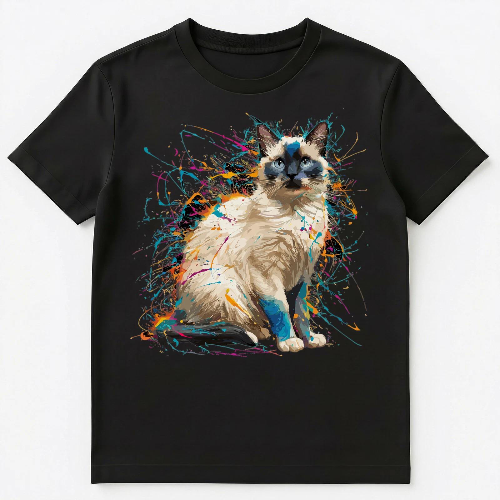 

Colorful Paint Splash Siamese Cat Art Graphic Unisex T-Shirt M