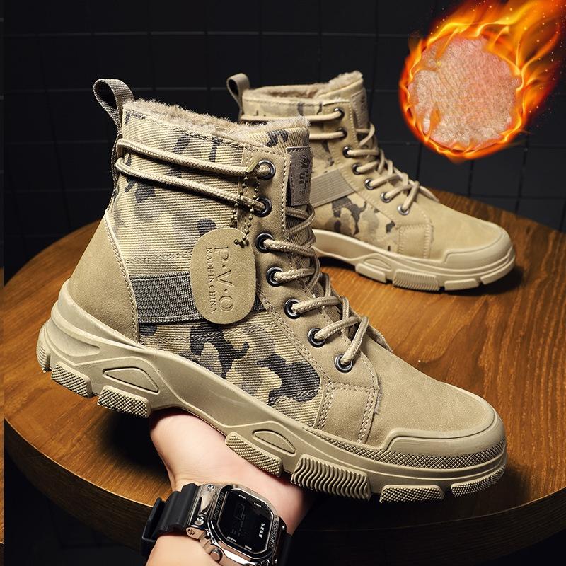 Autumn Winter Outdoot Booties Men Desert  Boots with Fur New Camouflage Fashion Casual  Boots Male Platform Shoes
