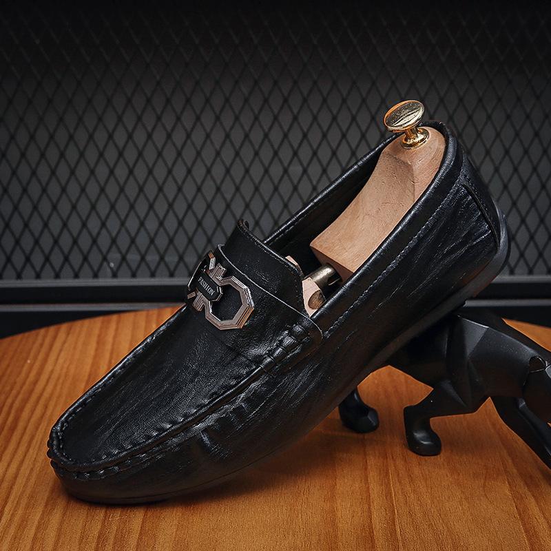 

Мужская кожаная обувь 2025 года, мужская летняя дышащая трендовая ленивая обувь на одном педале, мужская обувь 2025 года, новая обувь Doudou 39