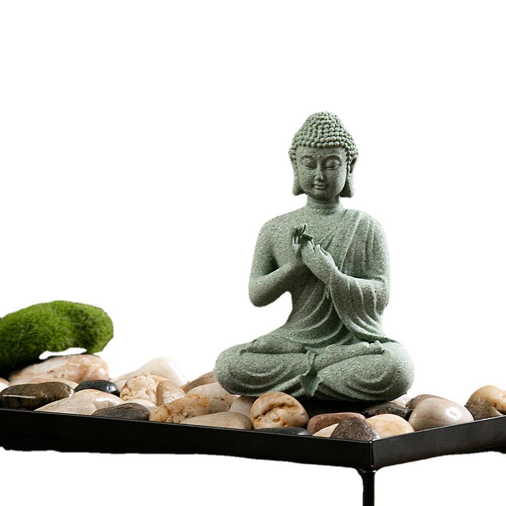 Antique Green Sandstone Buddha Statue: Zen Craftwork Water Feature for Home Decoration & Chinese Tea Pet Ornament.