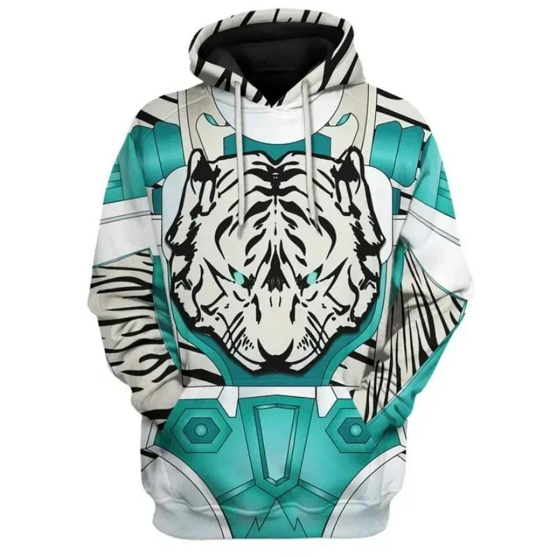 Men's 3D Robot Print Hoodie Red/Blue Cartoon Streetwear Sweatshirt Cotton Blend Pullover for Teen Boys