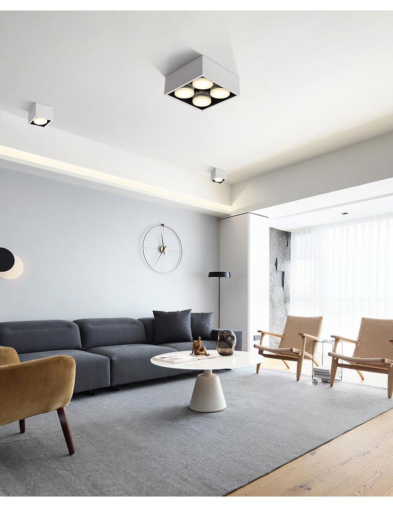 Double-Head GX53 LED Surface-Mounted Downlight, No-Hole, Square Gimbal, Four-Head Ceiling Light for Living Rooms