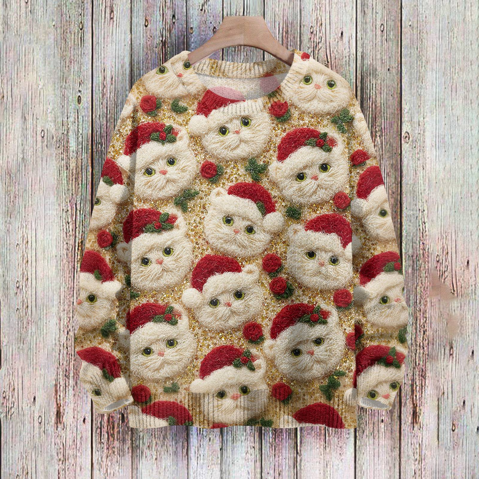 

Рождественские толстовки для женщин Вязаный свитер Милая рубашка Осенний свитер с круглым вырезом Топы L