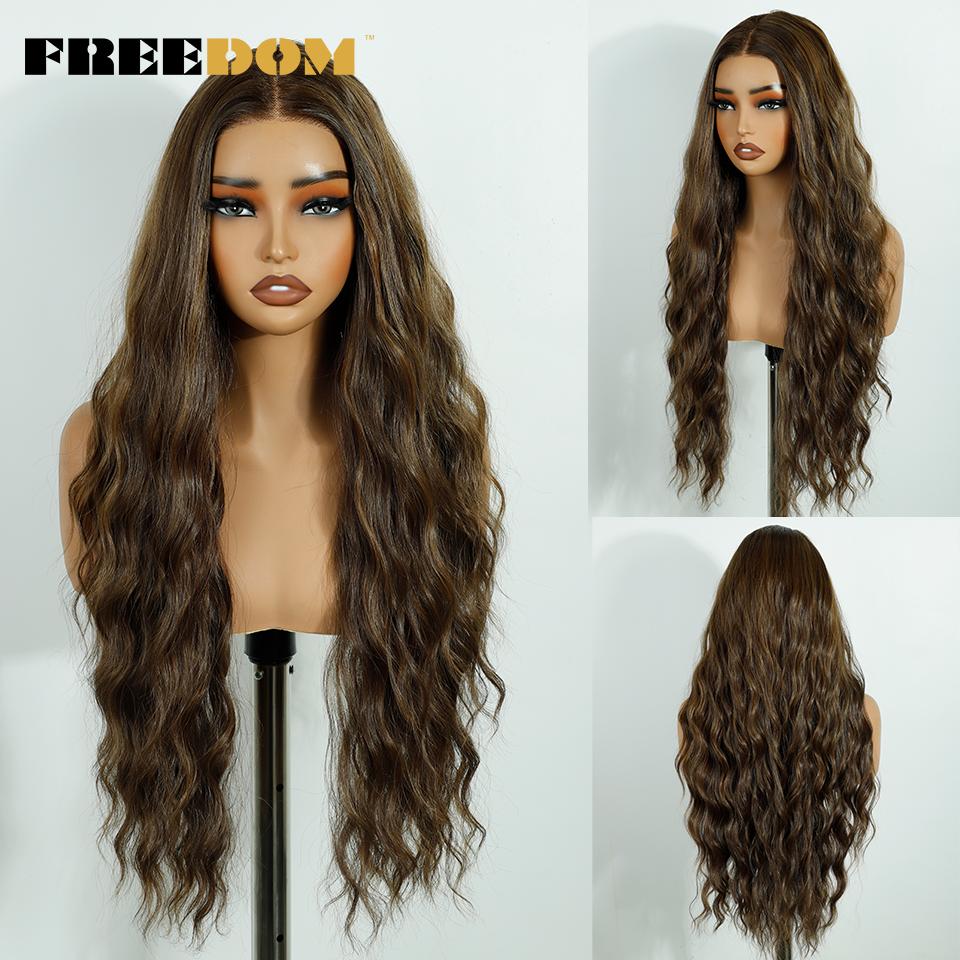 

FREEDOM Synthetic Lace Front Wigs For Women 13x4 Curly Lace Wig Ombre Brown Pre Plucked Pre-cut Wear And Go Glueless Lace Wigs (as the picture,30inches)