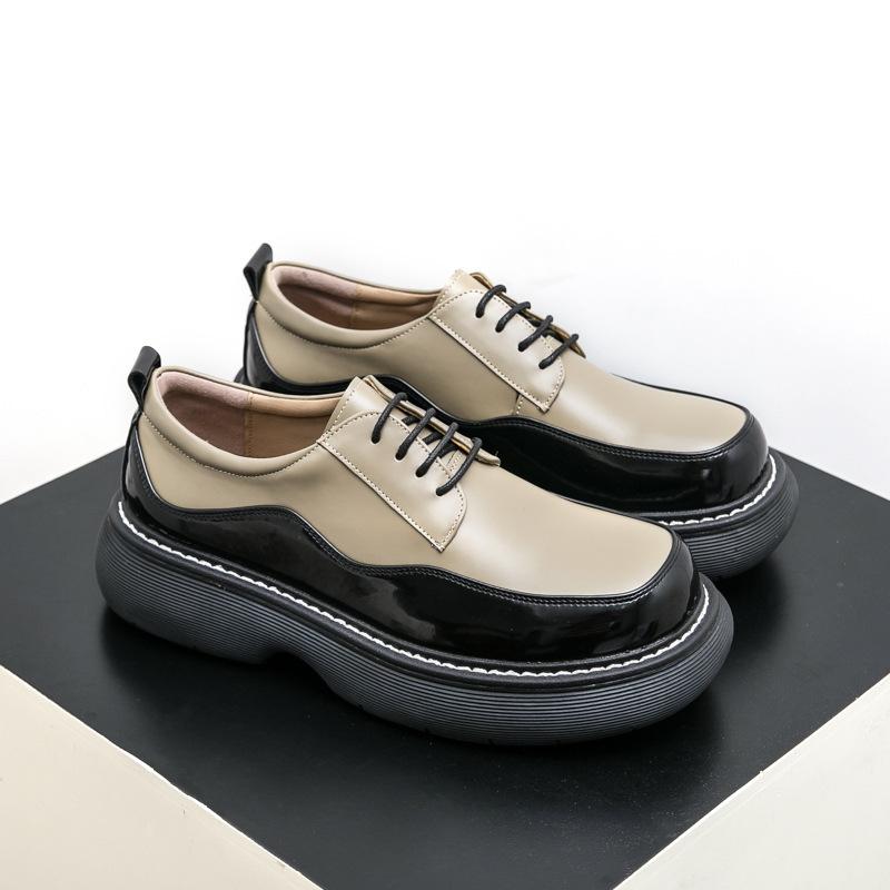 Cheap men's shoes 2025 spring new platform leather shoes fashion trend casual business color matching trendy men