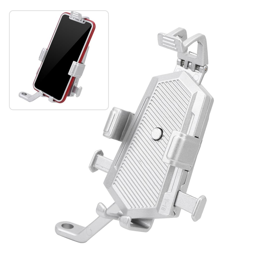 Aluminum Alloy Bike Phone Holder Shockproof Motorcycle Bicycle Cell Phone Stand MountSilver ‑ Rearview Mirror Type