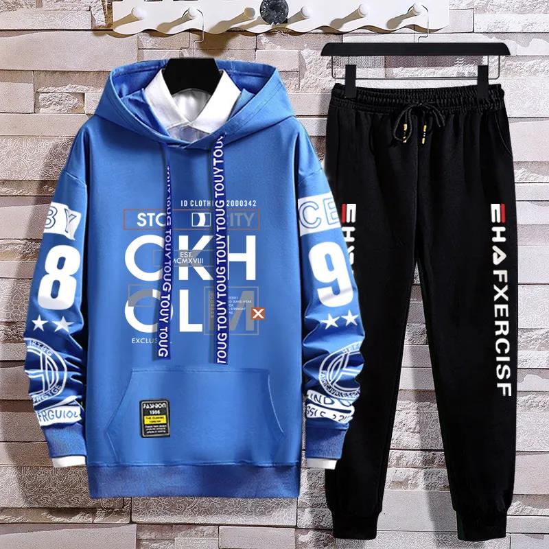 Spring & Fall Trend Pullover Suit Hooded Sweater and Casual Pants Campus Clothing Men Sports Suit
