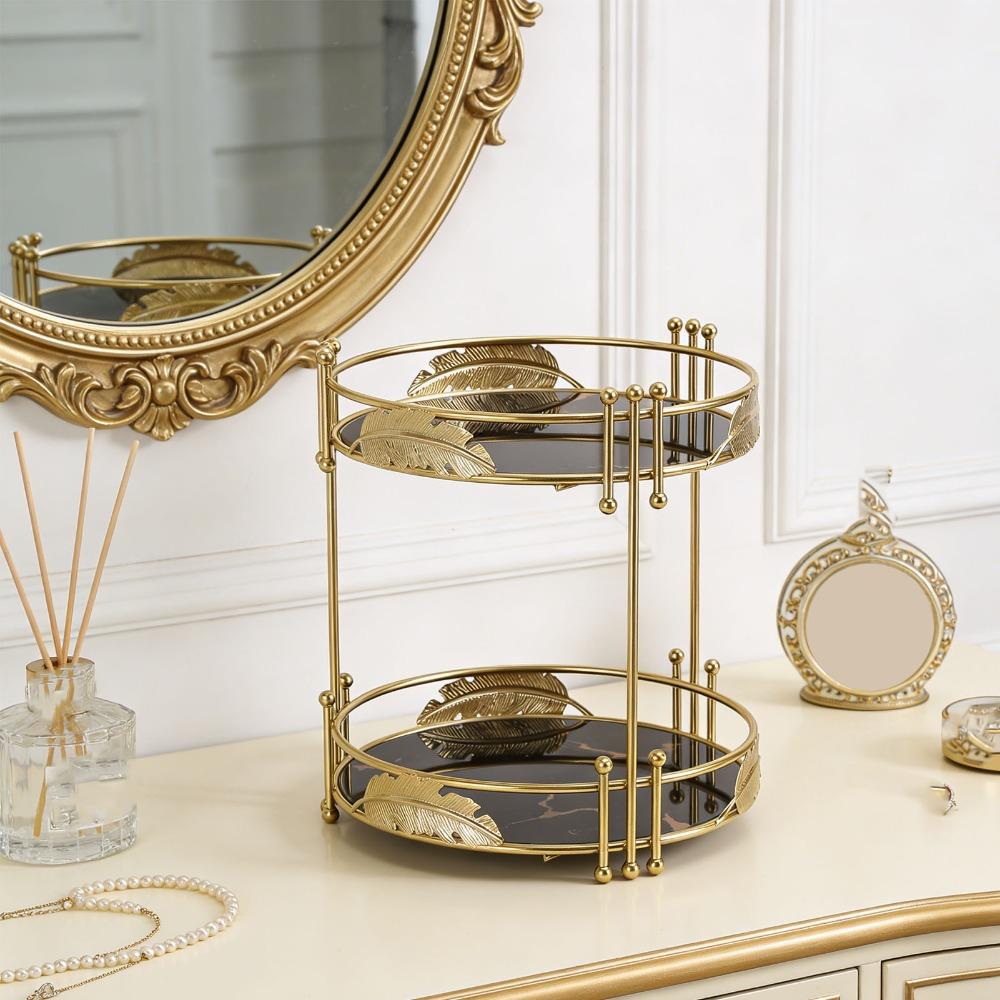 Detachable Tray Desktop Shelf Gold Plated Cosmetics Storage Rack For Vanity Dresser Tabletop