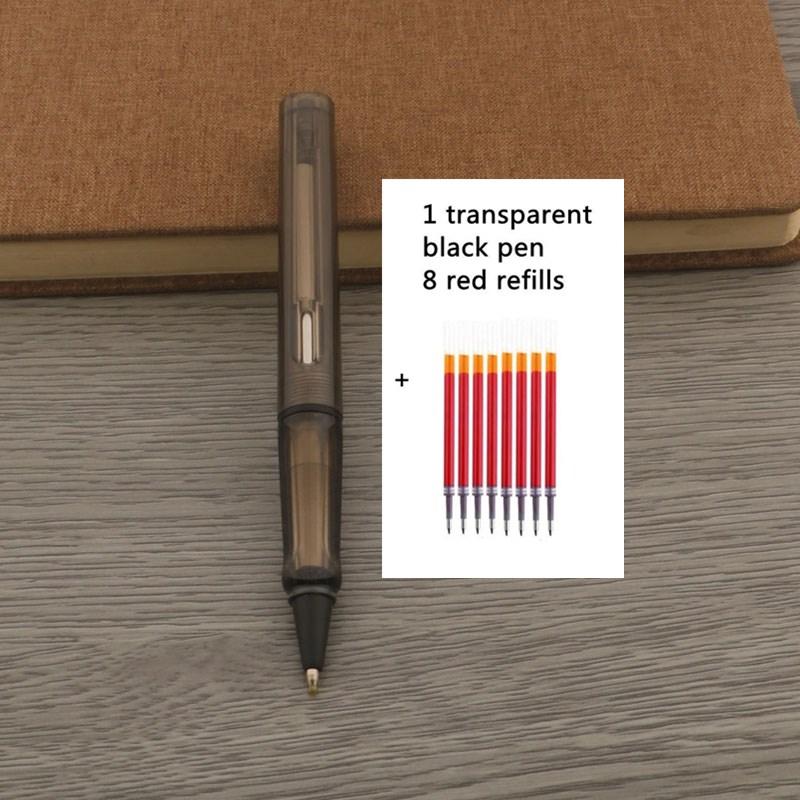 1Pc Ballpoint Pen + 8 Refills Black Blue Red Ink Gel Pen Bullet Tip 0.5mm Rollerball Pen School Office Supplies Stationery Pen