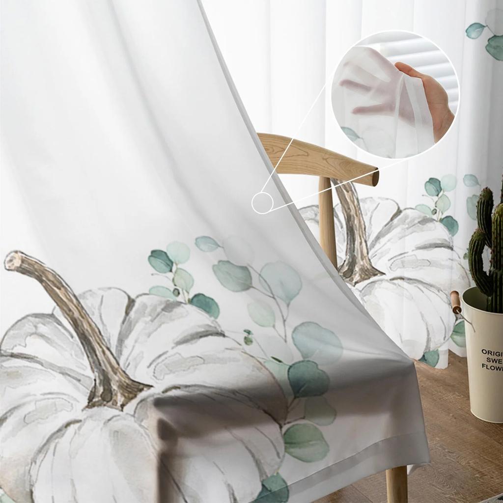 Herbst Eukalyptus Kürbis Gardinen für Wohnzimmer Schlafzimmer Tüll Vorhang für Küche Voile Vorhang Blind Panels