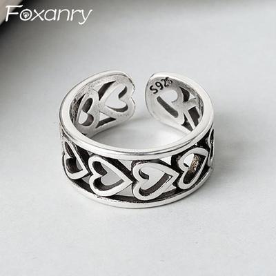 Party LOVE Heart Rings for Women Vintage Handmade Hollow Trendy Elegant Finger Jewelry Gifts