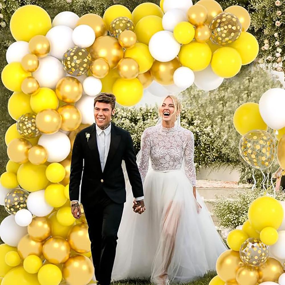 Yellow Balloons Garland Arch Kit White Gold Confetti Balloon Home Party Baby Shower Wedding Anniversary Gender Reveal Decoration