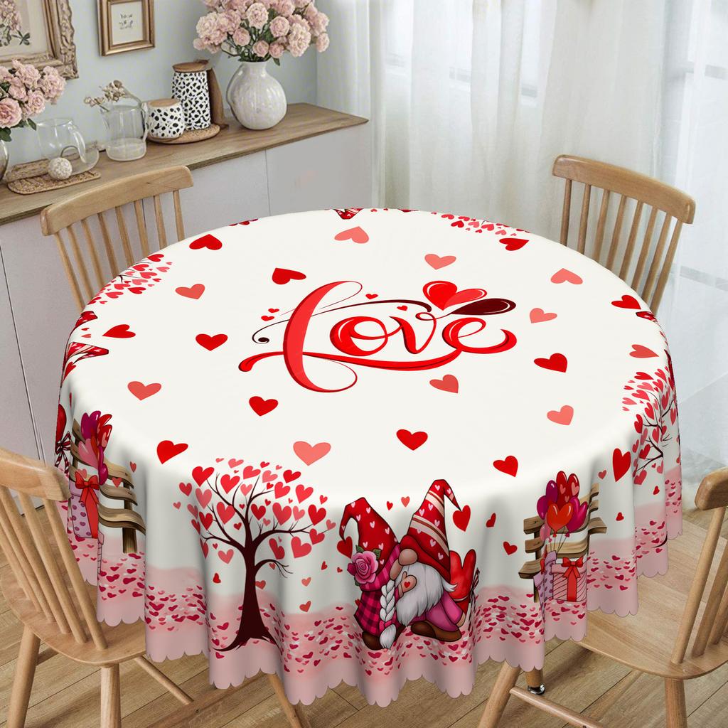 Valentine'S Day Love Tree Round Table Cloth, Red Powder Gradual Change Love Printing, Romantic Atmosphere Table Decoration Cloth Size