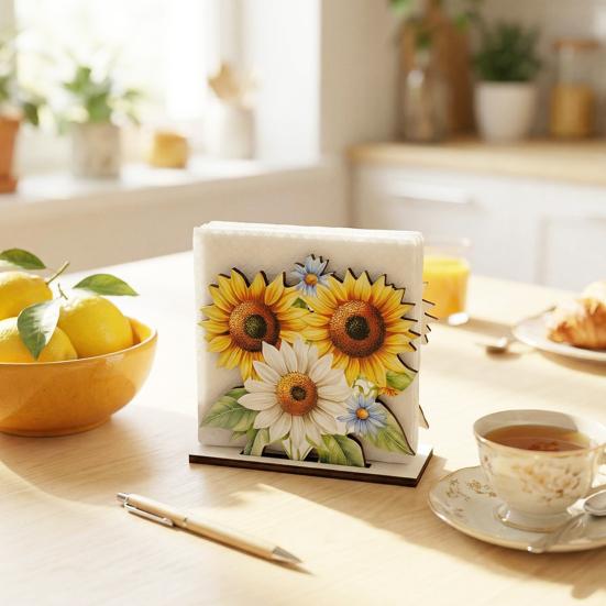 Flower Napkin Holder for Table Decor, Floral Paper Towel Holder, Freestanding Napkin Dispenser for Kitchen Dinner Restaurant Bar Decoration