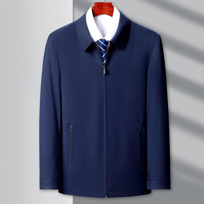 High-end Mulberry Silk Jacket Men's Spring and Autumn New Middle-aged Dad Wear Business Lapel Casual Loose Men's Jacket