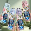 1PC Usa Eagle Owl Patriotic Pattern 750ml Color Plastic Sports Water Bottle Leakproof Flip Straw Lid Suitable for Sports Office Home Use