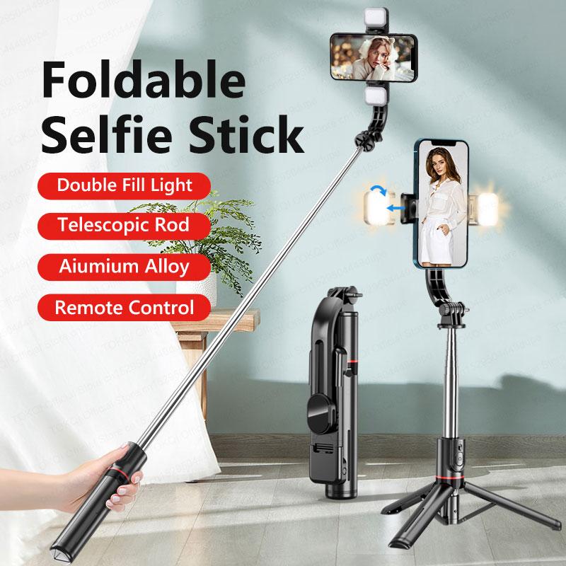 TOKQI L13d Selfie Stick Tripod with Fill Light Wireless Bluetooth 45.66in Bracket Portable Tripod for iPhone 17/16 Smartphones 7