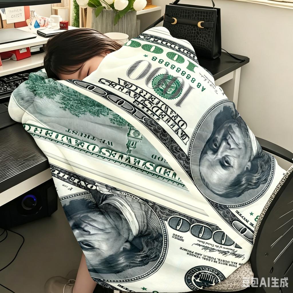 100 Dollar Bill Print Flannel Throw Blanket, Funny US Currency Money Pattern Soft Warm Nap Blanket for Sofa Office Bedroom Dorm