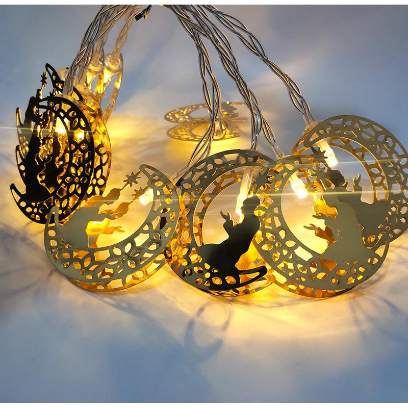 Indoor LED Moon & Star Iron Art String Lights for Eid al-Adha Decor