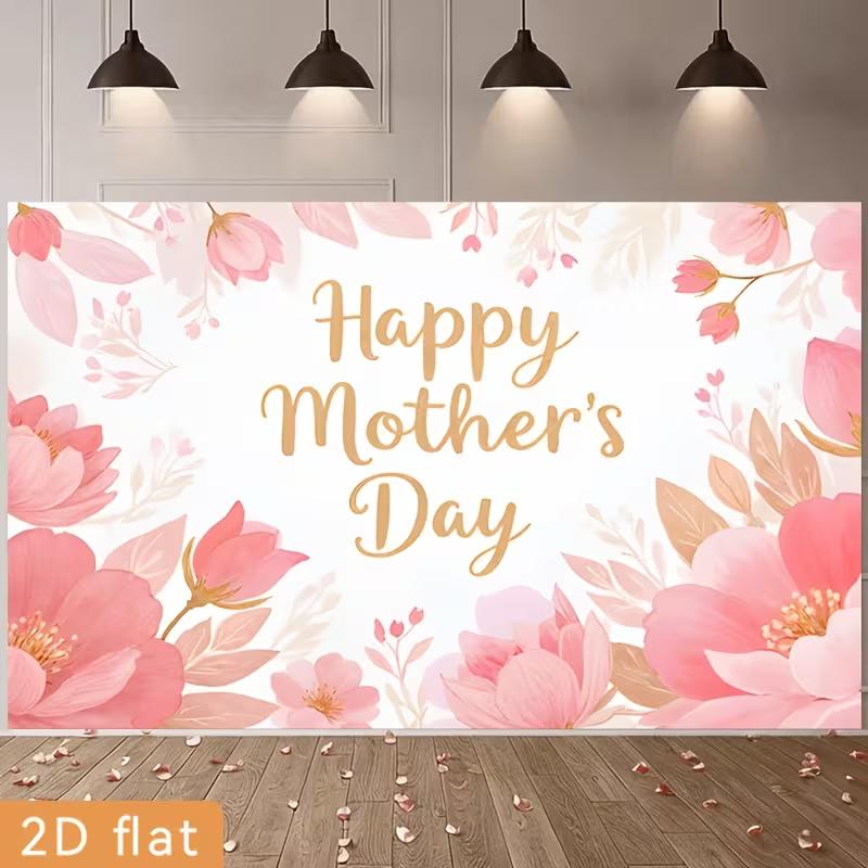 

2D Happy Mother s Day Celebration Background, Soft Pink Flower Decor 47.2x31.5inch/120*80cm