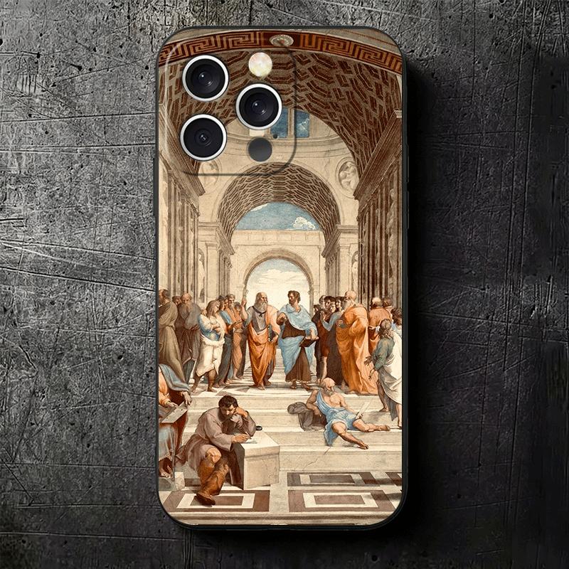 Renaissance Ästhetik Kunst Malerei Weiche Handyhülle für iPhone 16 16E 17 Air 15 Pro Max 14 Plus 13 Mini 11 12 7 Schwarze Hülle Rückseite