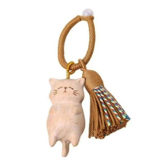 Keychain Pendant Lucky Cat Handcrafted Wooden Animal Themed Charm Bags Cell Phones Car Keys